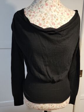 Moda International Black Cashmere/Silk Off-the-Shoulder Knit Sweater